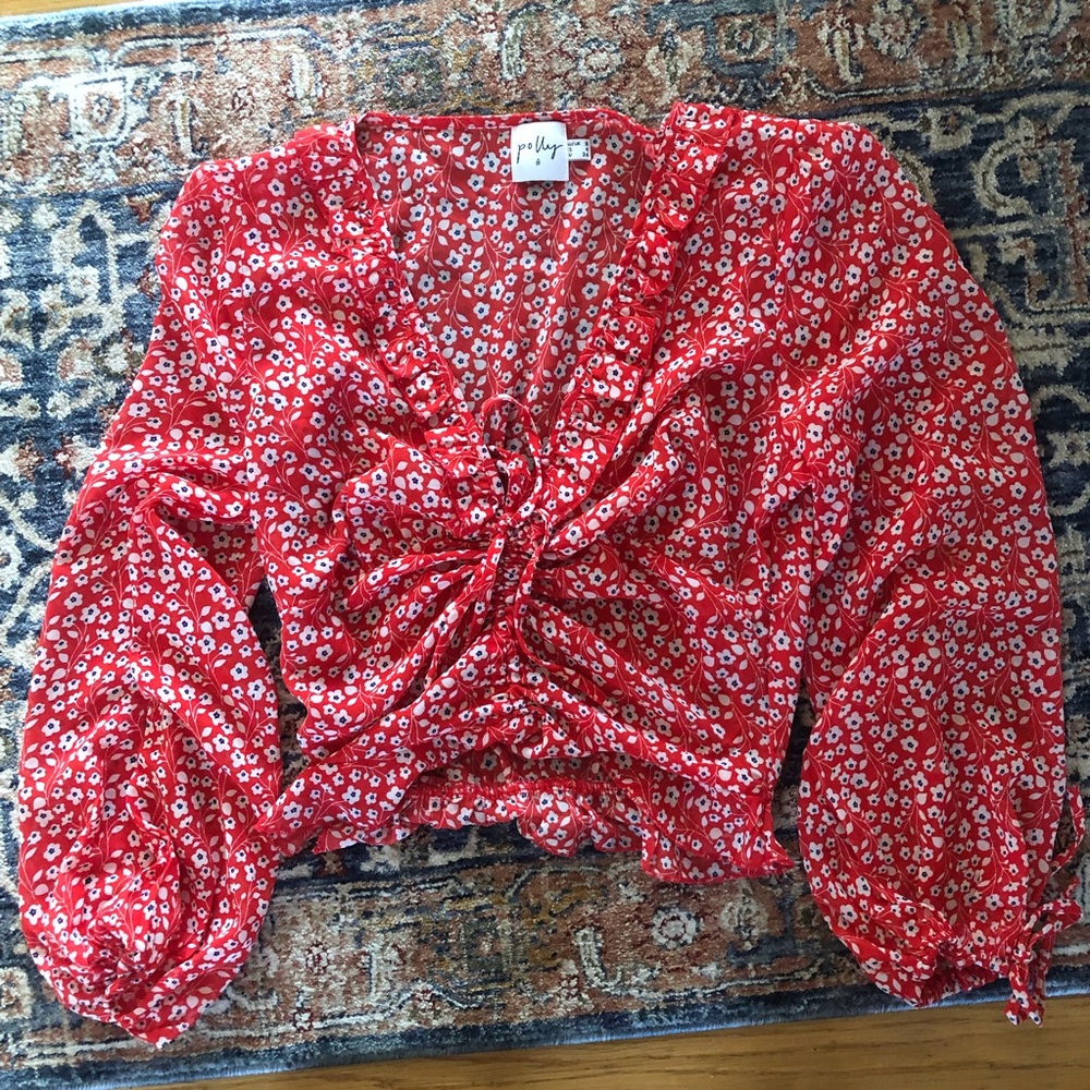 Princess Polly Red Sheer Floral Blouse